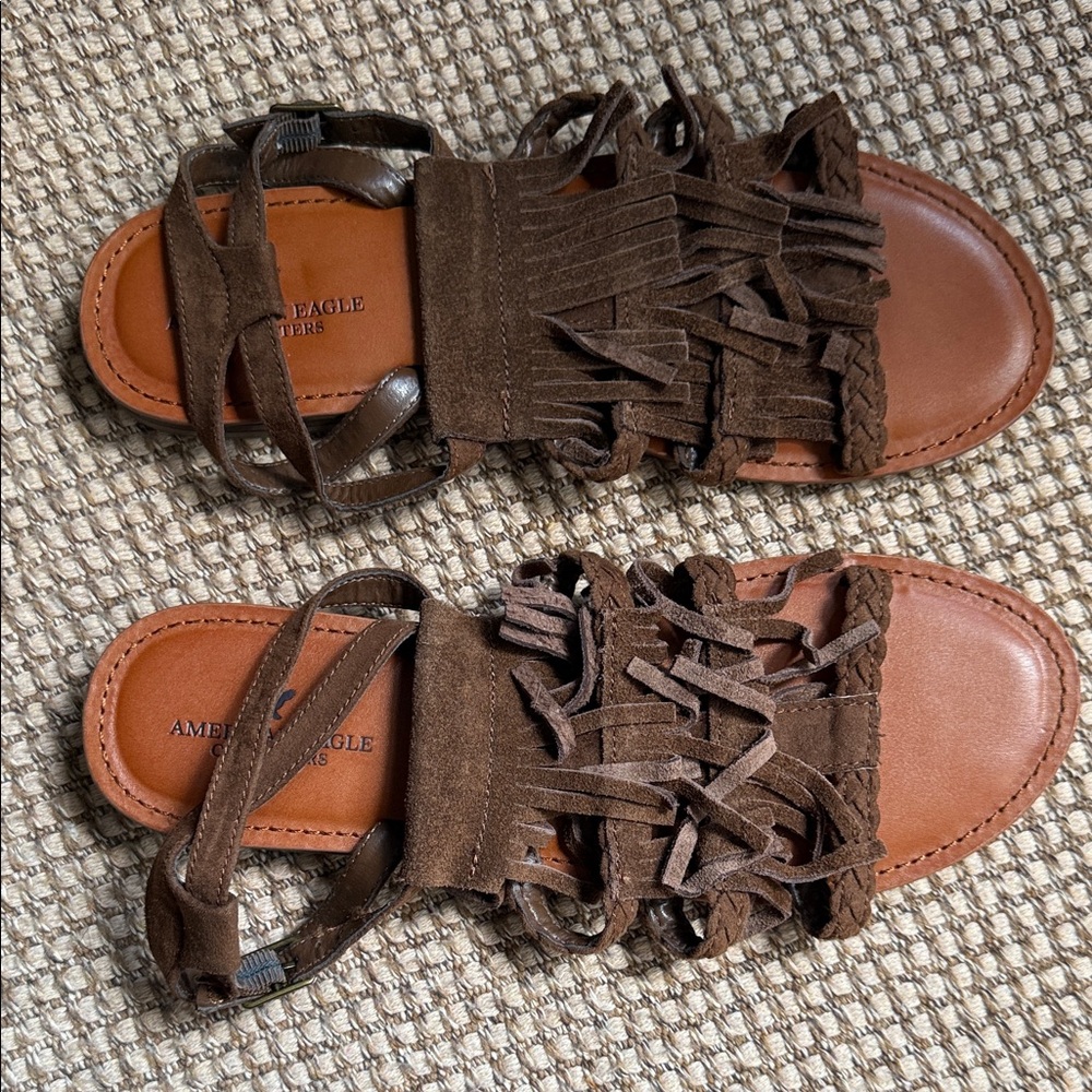 American Eagle Outfitters Dark Brown Fringe Sandals